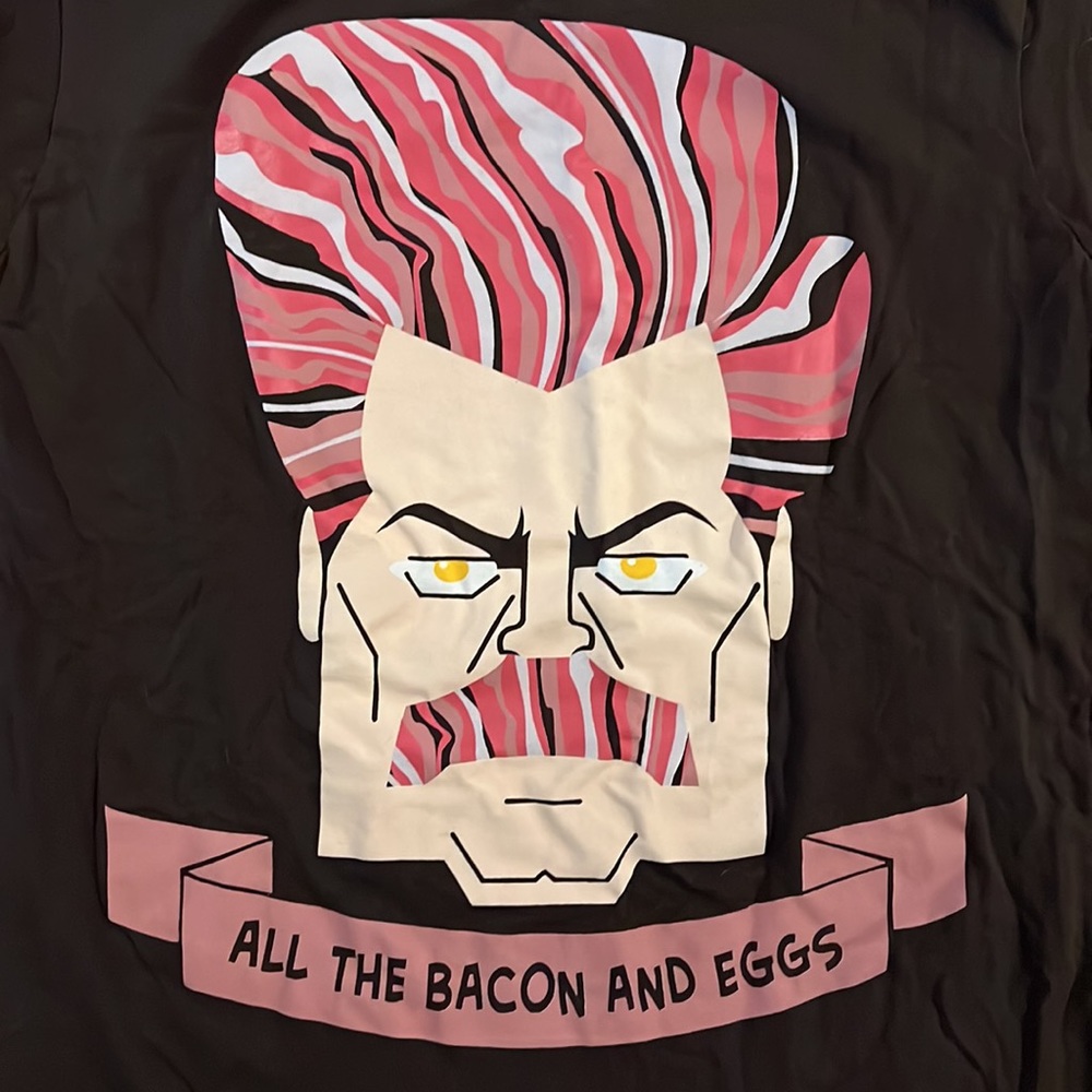 Ron Swanson Parks & Rec All The Bacon and Eggs Brown T-Shirt Ladies XL